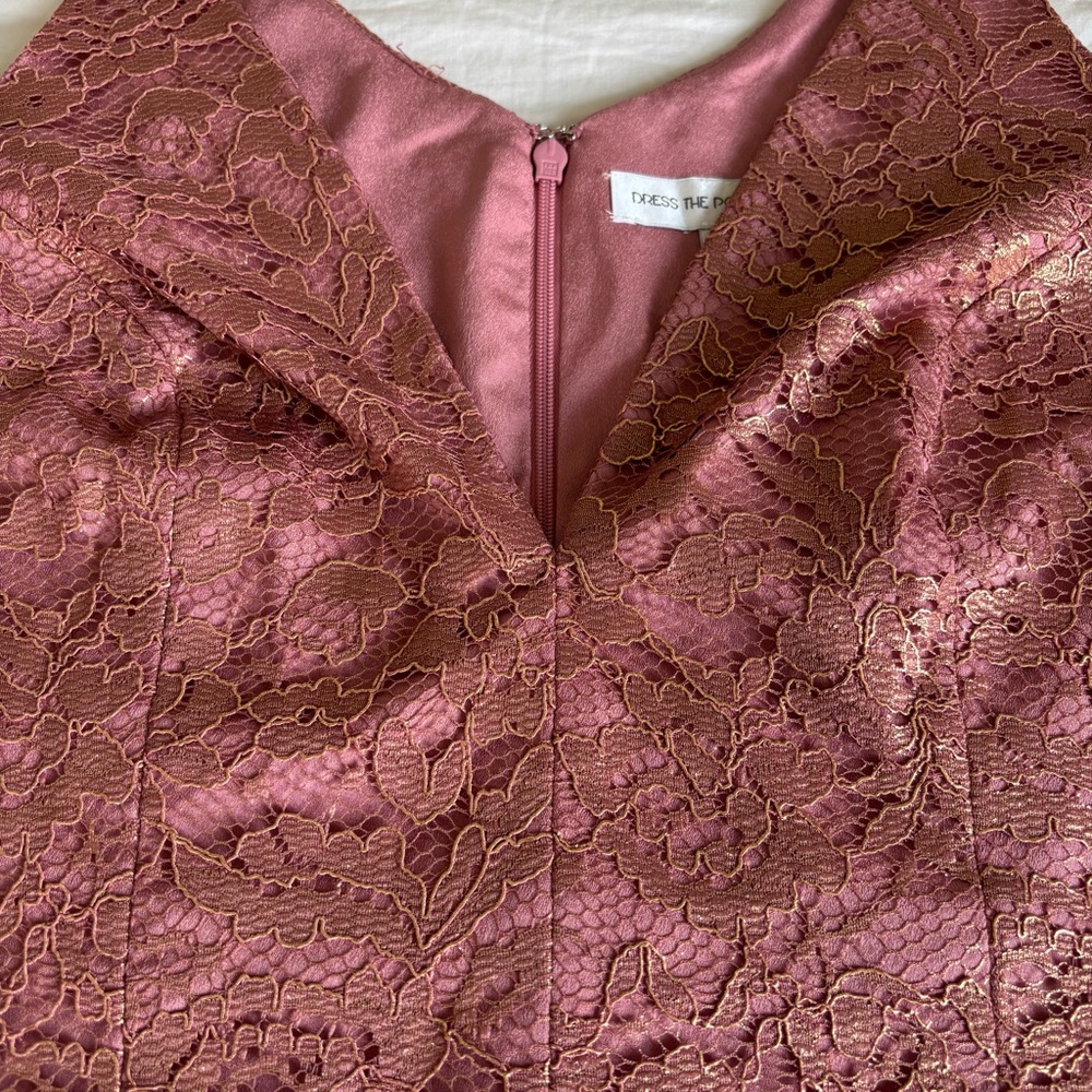 Dress the Population Mauve Gold Lace Leilani Illusion Hem Midi Dress • Size XL - Picture 4 of 16